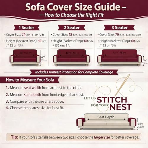 Image of STITCHNEST 'Frostvine Collection' 2 Seater Sofa Cover - Full Coverage| Cotton Quilted Fabric, Decorative Tassels, Washable & Durable for Modern Living
