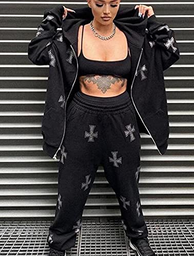 Felpa con Cappuccio da Donna con Strass Incrociati...