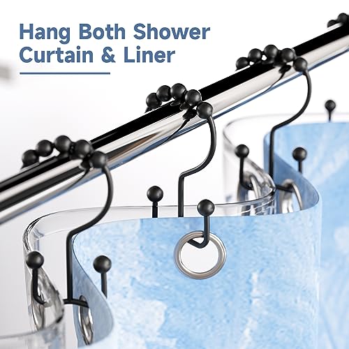 image for Titanker Black Shower Curtain Hooks Rings, Rust-Resistant Metal Double