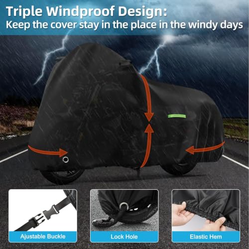 Image of Motorcycle Cover Waterproof for Indian Chief Dark Horse /Chief Bobber /Super Chief Limited, Heavy Duty Outdoor Sun UV Rain Dust All Weather Protection Motorbike Cover with Soft Cotton Lining & Lock Hole