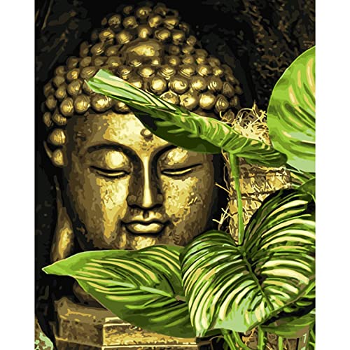 ASHGNV Malen nach Zahlen DIY Wegerich und Buddha-Statue Figur Leinwand Hochzeitsdekoration Kunstbild Geschenk Cover