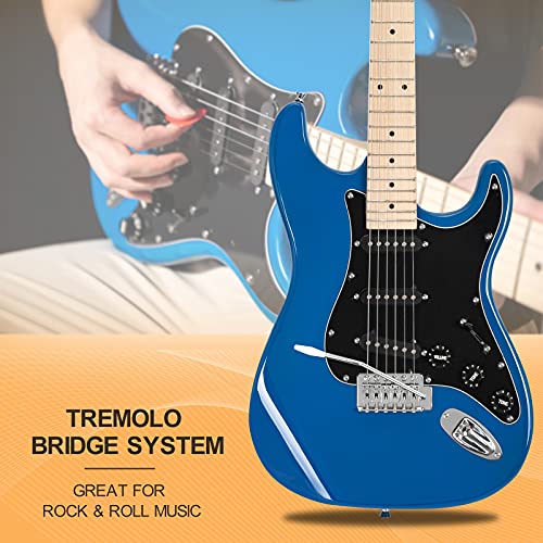 Image of GLARRY Full Size Electric Guitar for Music Lover Beginner with 20W Amp and Accessories Pack Guitar Bag (BLUE, 39 inch Right Handed)