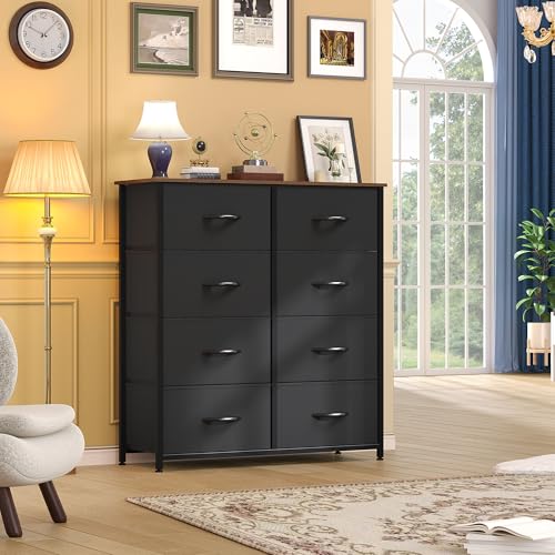 DWVO Fabric Dresser for Room, Tall Storage 8 Drawers, Black Dresser & Chest of Drawers, Storage Drawer Organizer for Closet, Living Room