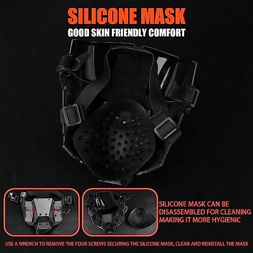 Zhongren Cyber Punk Face Mask Cosplay Cool Punk Full Face Mask Costumes Anti-Fog Detachable Half Face Mask Techwear for Men Women Halloween Party Prop Music Festival - Image 4