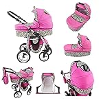 Kinderwagen 3in1 Megaset alles in einem Isofix Dino by ChillyKids Pink & Leopard 4in1 Autositz +Isofix