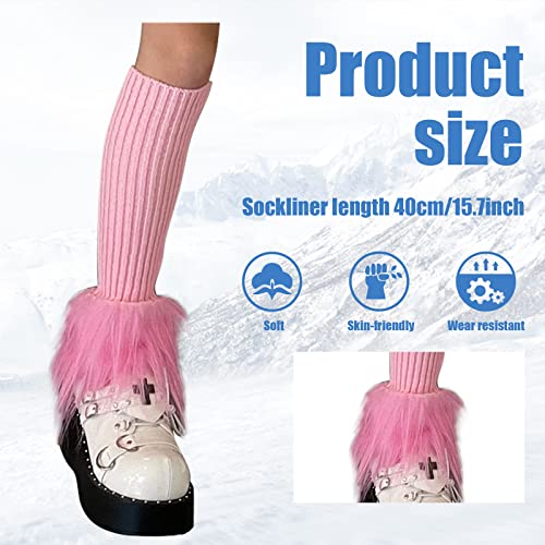 Image of Suxgumoe Women's Leg Warmers, Y2K Knit Knee High Socks, Faux Fur Fuzzy Long Winter Boot Cuffs Cover