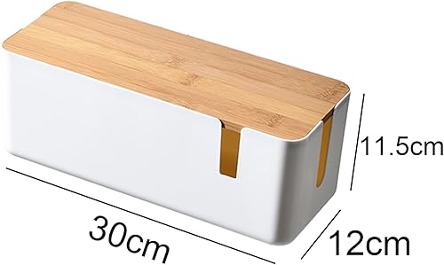 Miniatura 4 de Changsuo Pequeña caja de organización de cables con tapa de bambú para cable de extensión, protector de sobretensiones, corrector de cables,