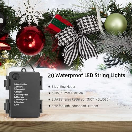 GarveeHome Prelit Christmas Garland for Mantle, 6ft Battery Operated Xmas Garland with 20 LED Lights Timer Red Green Balls for Fireplace Stair Railing TV Stand Indoor Outdoor Holiday Decor