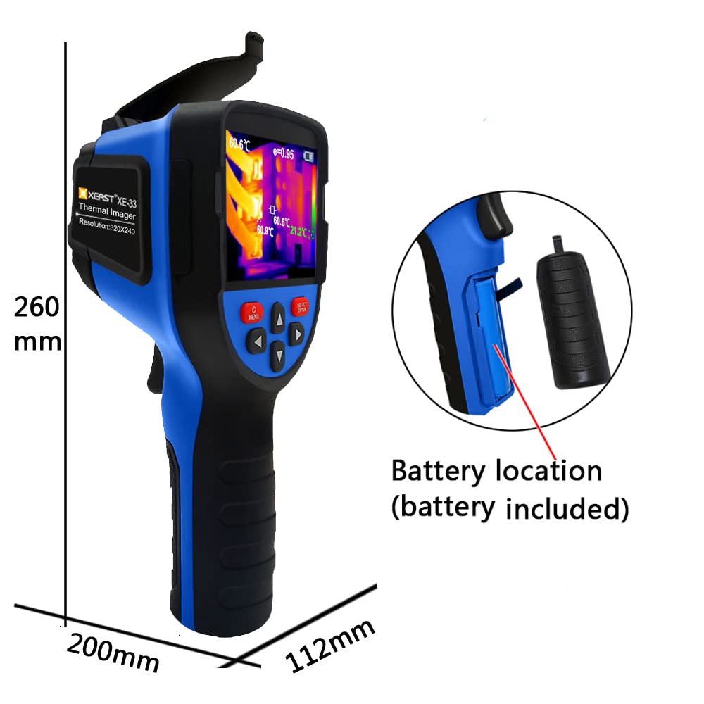 Imageur Thermique Infrarouge, XEAST XE-33 Résolution 320x240 IR Caméra D'Imagerie Thermique avec Écran Couleur de 3.5", Plage de Température de -20~300°C, Sensibilité de 0.15 °C, Batterie Incluse
