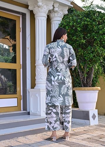 Image of LABEL ADRIJA Floral Print Pure Cotton Tunic Shirt Pant Cord Set Kurta Pant Set for Women