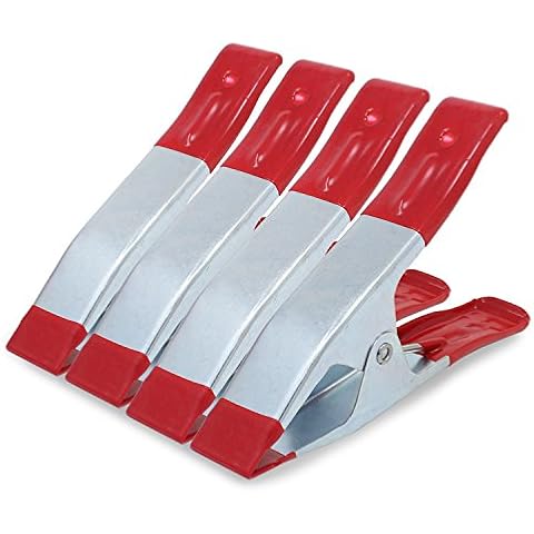 ESUMIC® 4 x6 inch A Metal Spring Clamps, Heavy Duty Spring Metal Spring Clamps, Rubber Coated Tipped Grip Holder For Camping Tarpaulin (Red) (4 -Piece) Cover