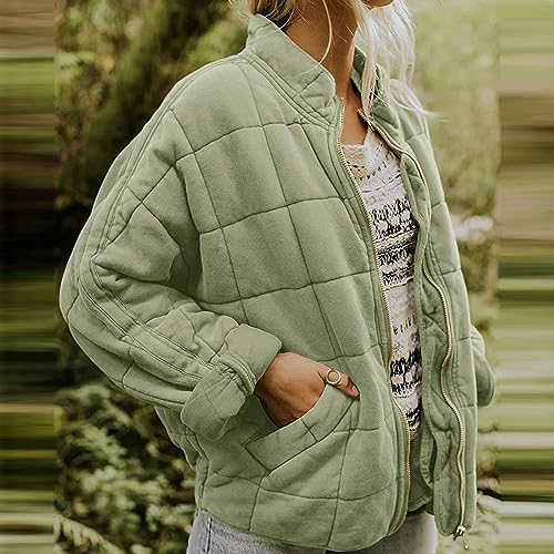 Women's Quilted Lightweight Jackets Casual Puffer Jacket Warm Winter Bomber Coats Oversized Zip Up Outerwear Pockets2