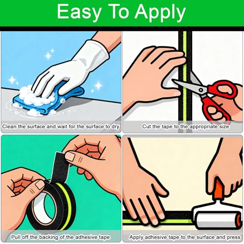 Image of Glow in Dark Anti Slip Tape, 4 inch x50FT Heavy Duty Waterproof Safety Grip Tape for Stairs, Pool, Bathroom - Black & Glow Stripe Indoor /Outdoor Multi-Purpose Traction Tape