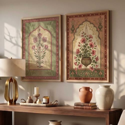 Image of HOTHOUSE Traditional Art Wall Painting Home Decoration With Frame For Living Room Bed Room Hotel Wall Decor Digital Reprint Engineered Wood Set of 2 (14X20 inch)