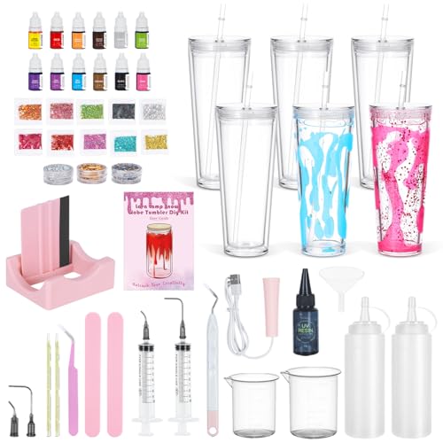 Snoverre 6 Pack 24 Oz Acrylic Lava Lamp Snow Globe Tumbler Diy Starter Kit Double Wall Plastic Pre-Drilled Snowglobe Tumbler Supplies Craft Tool Set