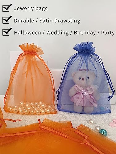 Jexila 100Pcs Orange Organza Bags 5X7 Inches Halloween Trick Or Treat Candy Goodie Bags For Kids Classroom Party Favor Pouch Drawstring Gift Bags (Orange) #TOP3