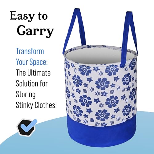 Image of Urbane Home Pack of 3 Foldable Dirty Clothes 45L Laundry Basket With Handles | Baby Unwashed Dress Bin /Storage Box | Flower Print -Blue & White