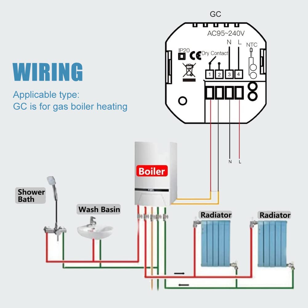 Termostato Caldaia A Gas Wifi con Digitale Programmabile,Cronotermostato wifi Smart Compatibile con Alexa Google home,Termostato Ambiente Intelligente Controllo Vocale