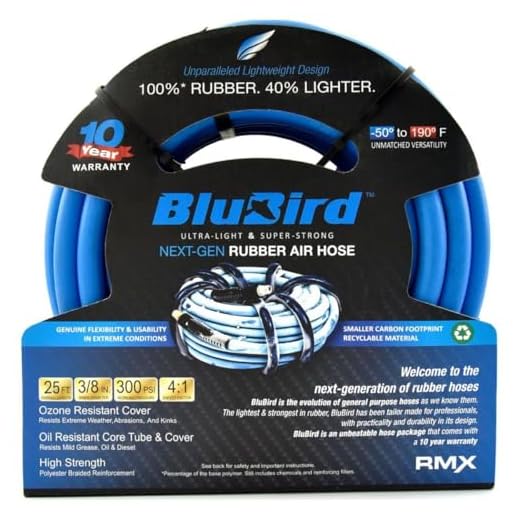 BluBird Lightest, Strongest, Most Flexible Rubber Air Hose (3/8" x 25') - BB3825