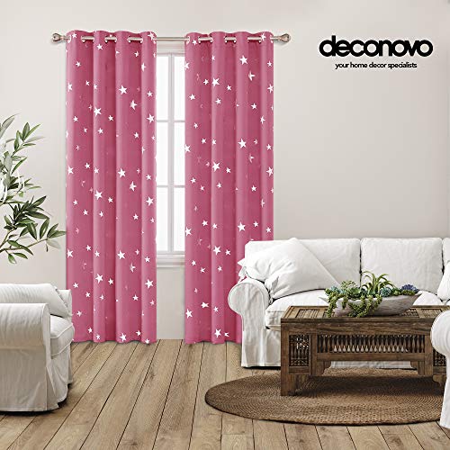 Deconovo Star Blackout Curtains Pink Kids Stars Foil Printed Thermal Insulated Eyelet Blackout Curtains for Nursery 46 x 54 Inch 1 Pair - Image 2