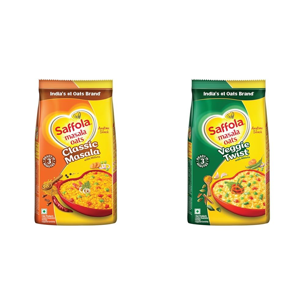 Saffola Masala Oats| 750g | Classic Masala | Tasty, Anytime Snack | Ready in 3 mins | Millets + Saffola Masala Oats | 750g |Veggie Twist | Tasty, Anytime Snack | Ready in 3 mins | Millets-image-42