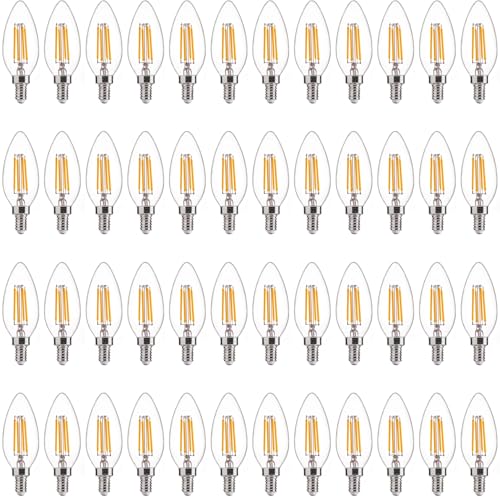 Image of FLSNT 60W Equivalent LED Chandelier Light Bulbs, Dimmable LED B11 E12 Candelabra Base Bulbs, 3000K Warm White, 500LM, 48 Pack