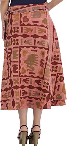 Wrap-Around Casual Stone-Washed Midi Skirt with Printed Elephants - Pure Cotton3