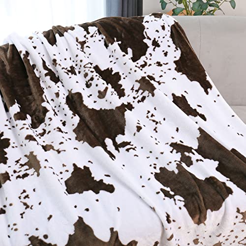 Vessia Brown Cow Printed Throw Blanket For Couch, Brown And White Cow Pattern Blanket For Adults And Kids, Comfy Cozy Lightweight Soft Touch Cute Animal Blanket Throw Size For All Season Home Decor #TOP1