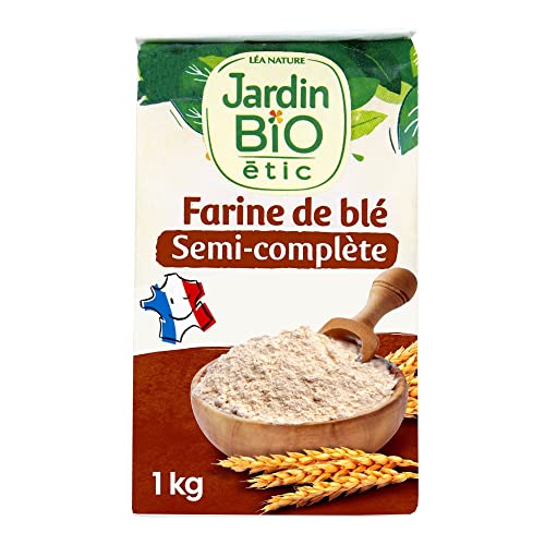 Jardin BiO étic - Farine de blé semi complète T80 - bio - Sucré - Certifié AB - Sac de 1kg (L'emballage peut varier)