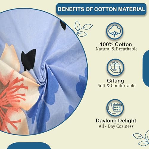 Image of Kuber Industries Cotton ‎100 TC Double Bedsheet With 2 Pillow Covers | Machine Washable Soft Bedsheet For Living Room, Home & Hotels | Flower Print - Light Blue