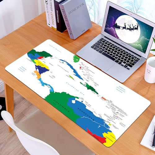 KDWJS Alfombrilla para ratón Speed Gaming XXL 90x40 cm - Base para Mesa - Mejora la precisión y la Velocidad - Resistente - Mapa, Mapa de América Central y Las Islas del Caribe Países Ciudades Nombre