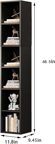 Estantería estrecha de 68.5 pulgadas de alto, moderna estantería de esquina de madera para almacenamiento elegante, organizador de almacenamiento de