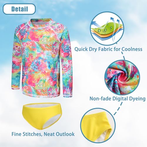 Image of Girls 3 Piece Swimsuits Set Long Sleeve Rash Guard Tankini Bathing Suits for Girls Beach Swimwear Set 3-16 Years