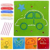5 Pcs Kids Sewing Kit, Sewing Kit for Kids Ages 8-12, Childrens Sewing Kit with Material Cards Colored Threads Needles, Creative Gift for Children Aged 3-12