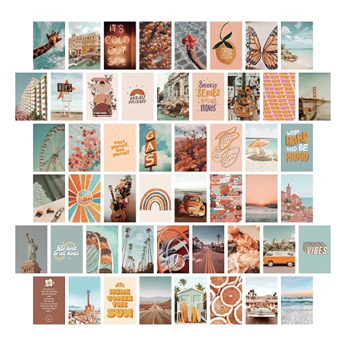 ORTIGIA 50 Stück Ästhetisches Bild Wandcollage Boho Sommer Strand Collage Druck Blau Wandkunstdruck VSCO Poster Fotoanzeige Wanddekoration für Mädchen Wohnheim Schlafzimmer 10x15cm Cover