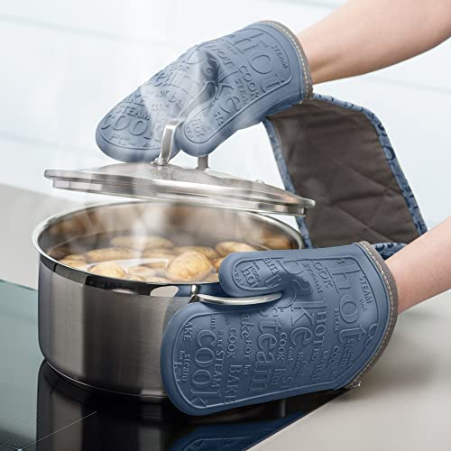 Zeal Silicone Double Oven Gloves, Heat, Steam and Water-Resistant Mitts with Quilted Fabric Inner - Image 3