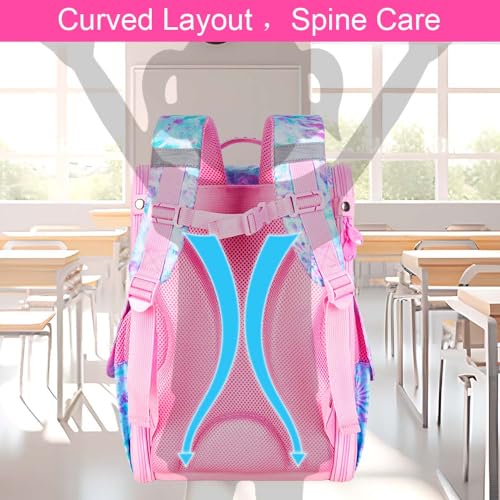 Image of HPJGD Tie-Dye Unicron Backpack for Girls, 15 inch Sequins Preschool Bookbag with Lunch Box for Kids, 3PCS Shcool Bag Set for Elementary Toddler