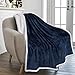 PAVILIA Premium Sherpa Throw Blanket by Super Soft, Cozy, Lightweight Microfiber, Reversible, All Season for Couch or Bed (Navy, 60 x 80 Inches)