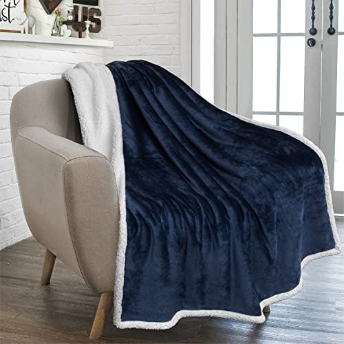 PAVILIA Sherpa Fleece Throw Blanket for Couch, Navy Blue, Plush Soft Fuzzy Sofa Blanket, Cozy...