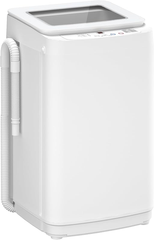 14 lbs Portable Washing Machine, Fully Automatic Portable Washer with Glass Lid, 10 Wash Cycles, Compact Capacity Washer and Spin Dryer Combo with Drain Pump for Apartment, Dorm, RV