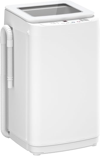 14 lbs Portable Washing Machine, Fully Automatic Portable Washer with Glass Lid, 10 Wash Cycles, Compact Capacity Washer and Spin Dryer Combo with Drain Pump for Apartment, Dorm, RV