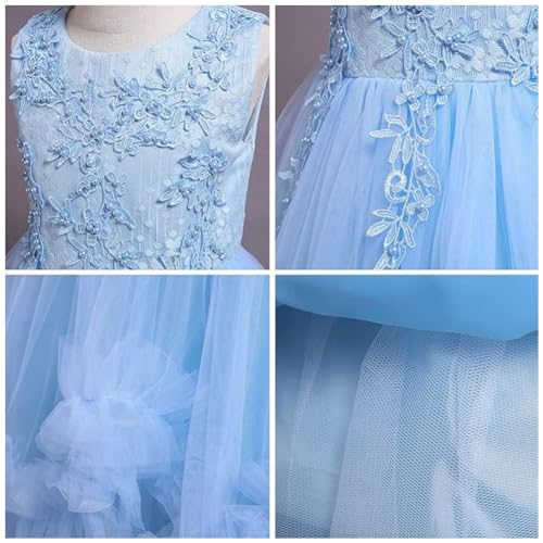 REXREII Flower Girls Embroidered Lace Wedding Tulle Dress Sleeveless Pageant Birthday Party Communion Evening Long Gown4