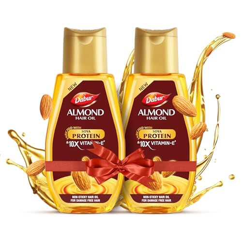 Dabur Almond Hair Oil – 580ml(290ml*2) | Provides Damage Protection | Non Sticky Formula | For Soft & Shiny Hair | With Almonds, Keratin Protein, Soya Protein & 10X Vitamin E