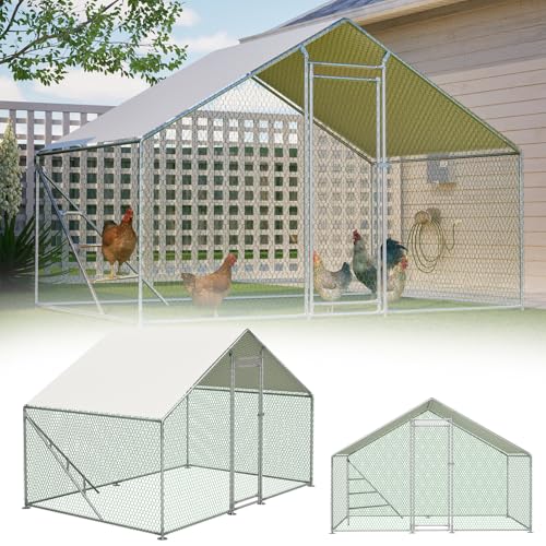 RRrawgff Gallinero Exterior Grande Jaula 3x2m Gallineros de Metálica Cercado Exteriores con PE Techo de Protección Solar y Candado Jaulas para Gallinas Animales Conejos Pequeños