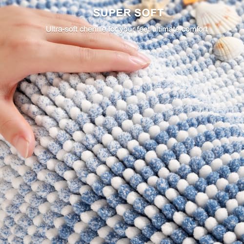 BSICPRO Bathroom Rugs and Mats Sets, 2 Piece Thick Absorbent Chenille Bath Mat Rug Set Non Slip, Soft Shaggy Bath Room Floor Mats for Bathroom, Machine Washable (Sky Blue, 24" x 70" Plus 20" x 32")