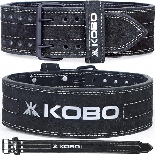 Image of Kobo 8mm Prong Gym Belt For Weight Lifting Fitness, Seude Leather, 4 inch Wide Back Support, 9 Adjustable Dual Holes, Powerlifting Bodybuilding Deadlift Squat Workout Strength Training, Men Women