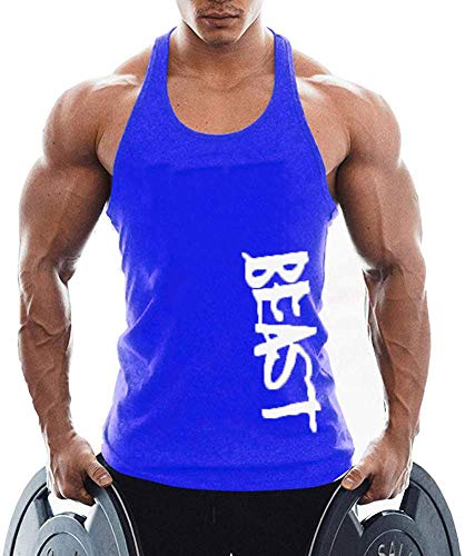 TX Apparel Beast Gym Stringer - Camiseta de tirantes de algodón, Todo el año, Hombre, color azul, tamaño M