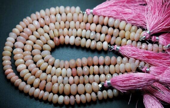 LKBEADS 8 Inch Strand,Superb-,Natural PERUVIAN PINK OPAL Faceted Rondelles,6-7mm size