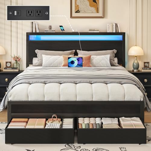 Fluest Queen Bed Frame,Queen Bed Frame with Storage Headboard &
