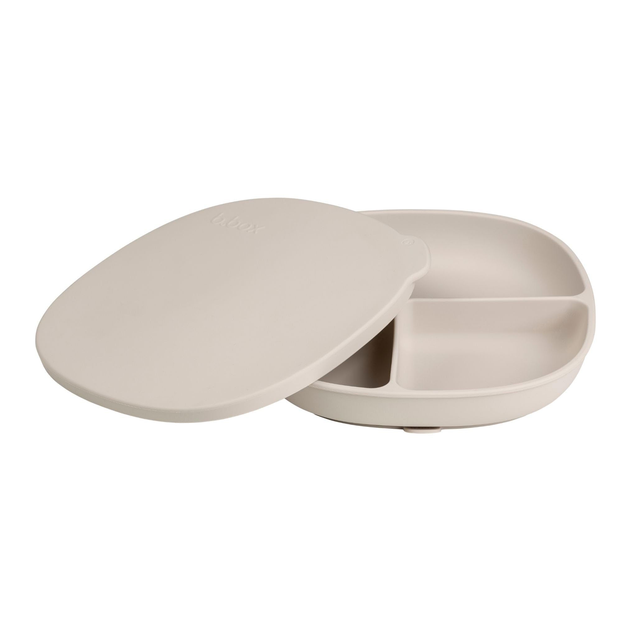 b.box Silicone Plate with Lid, Strong Suction Base, 3 Section Divided Plate, 100% Platinum Silicone